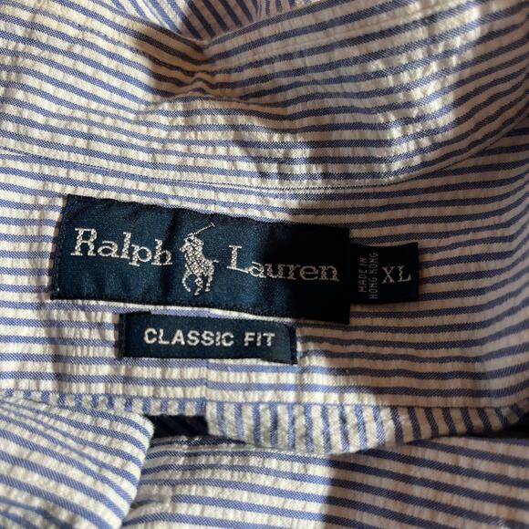 Ralph Lauren Shirt Mens XL Blue White Striped Seersucker Button Down Classic Fit - Picture 6 of 9